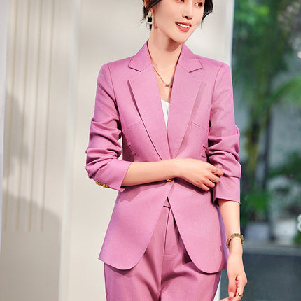 Spring and Autumn Ladies suit 2024 New Western Style Light Luxury Long Sleeve Suit Pink Business Wear Elegant Goddess Fan Dress