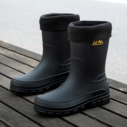 Cross-border Fashion PVC Casual Fashion Short Barrel Rain Boots Men's Waterproof Winter Cotton-added Adult Non-slip Men's Water Shoes