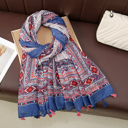 Fresh and Elegant Red Petal Mixed Printed Tassel Gauze Women's Cotton and Linen Scarf Travel Decorative Shawl