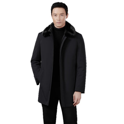 Winter Luxury Men's Nike Coat with Mink Fur Collar, Gold Mink Lining, Casual Middle-Aged Dad Jacket Coat