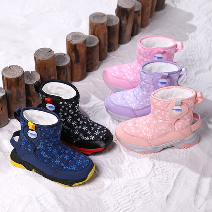 Children's Snow Boots for Girls, New Winter Style, Northeast Large Cotton Shoes, Fleece-Lined, Thickened, Warm, Boys' Outdoor Mid-Calf Boots