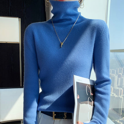 New Autumn and Winter Women's Base Sweater All-match Knit Sweater First-line Garment Piled Collar Solid Color Sweater Inner Riding
