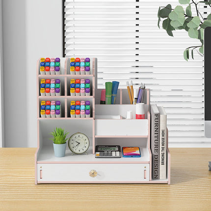 Wooden Pen Holder Storage Box Large Capacity Nordic Creative Fashion Multi-Compartment Pen Holder Office Desktop Storage Shelf