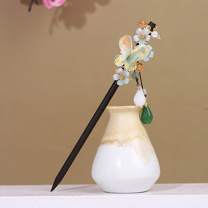 Antique Hairpin Tassel Step Wooden Hairpin Imitation Ebony Headwear Disc Hair Han Clothes Accessories Hair-pulled Ancient Clothes Hair Women