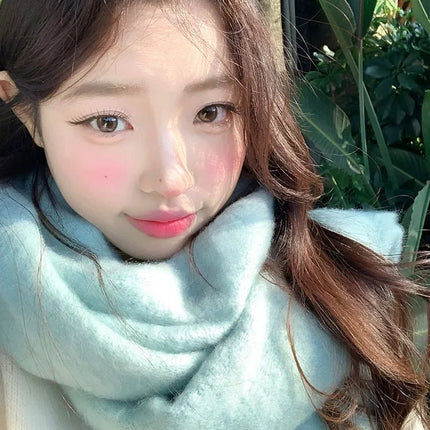 Factory new solid color haze blue scarf women's winter fluffy hair thickened students white students warm scarf
