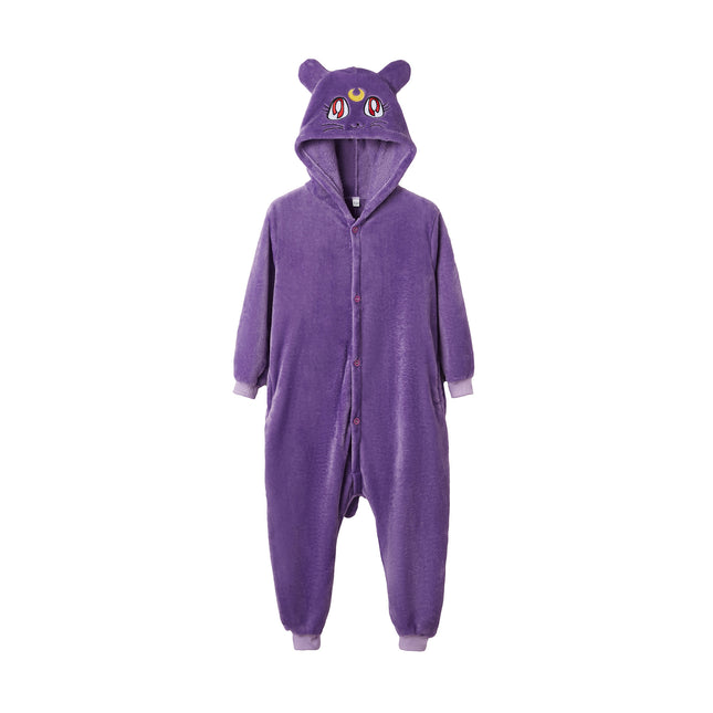 2025 Spring, Autumn and Winter Adult and Children's One-Piece Home Clothes Cartoon Purple Cat Pajamas Can Be Weared Out Couple Style Parent-Child Clothes