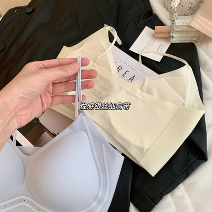 Fragrance Intimates for Women with Small Breasts, Summer Ultra-Thin Cool Silver Silk Spaghetti Straps, Seamless Vest Bra