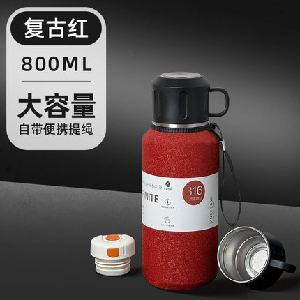 Outdoor Large-Capacity All-Steel Kettle for Men, Tea-Water Separation Vacuum Insulated Cup, 316 Stainless Steel Hiking Sports Water Cup