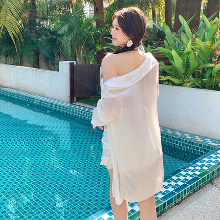 Pure Desire Sexy Hot Girl Swimsuit Girl Bikini Three-Piece Large Size Push-Up Slightly Fat Belly Covering Long Sleeve Blouse Swimsuit