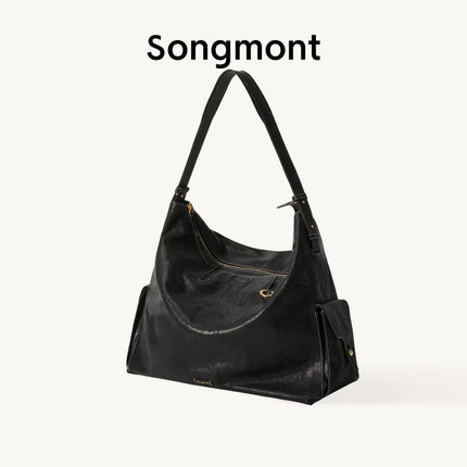 Songshanxia Xunlu Series Hobo Bag New Model Vegetable-Tanned Leather Wide Shoulder Strap Fashionable Versatile Shoulder Bag