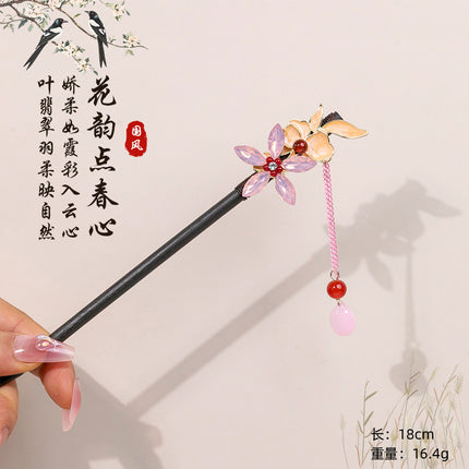 Antique Hairpin Tassel Step Wooden Hairpin Imitation Ebony Headwear Disc Hair Han Clothes Accessories Hair-pulled Ancient Clothes Hair Women