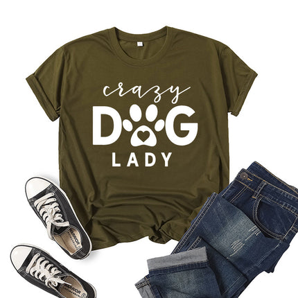 Foreign trade cross-border Crazy dog lady printed short sleeve round neck T-shirt European and American men's and women's summer loose-fitting jacket