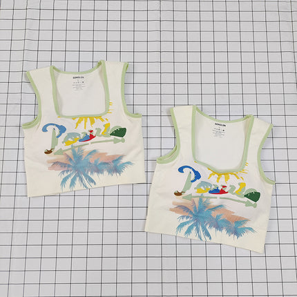 Seamless knitted new double-layer chest pad integrated vest fashion digital printing stretch running bra top