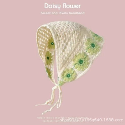 Hot Girl Internet Celebrant Photo Flower French Style Triangle Scarf Headscarf Women's Cute Knitted Hair Band Silk Scarf High-grade Headwear Summer