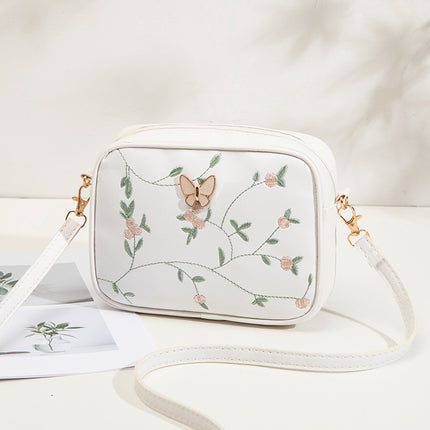 2024 New Embroidered Shoulder Bag Women's Bag Summer Fresh and Cute Flower Crossbody Bag Butterfly Decorative Camera Bag