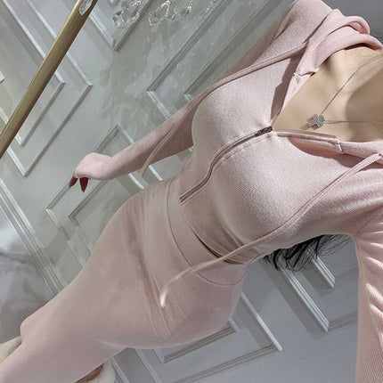 South Korea Dongdaemun Slim-fit Sexy Spice Girl Figure Short Hooded Jacket Sheath Fishtail Dress suit Women