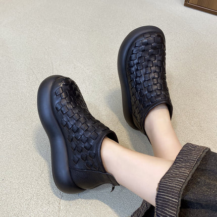 Retro Casual Thick-Soled Platform Shoes Hand-Woven Genuine Leather Short Boots for Women 2025 Autumn and Winter New First-Layer Cowhide Short Boots