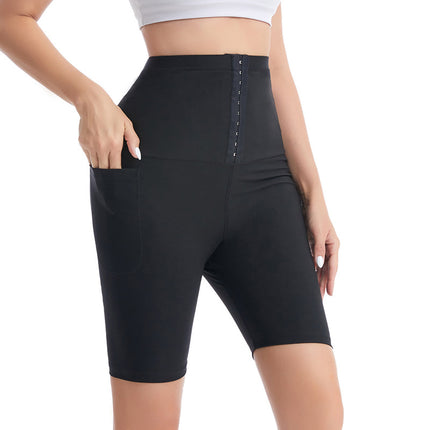Sweat Pants European and American Plus Size Women's Yoga Tummy Control Waist Trainer Sweat Pants with Pockets Waist Trainer Running Shapewear Pants