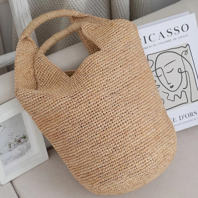 2026 New High-End Raffia Woven Bag, Handmade Straw Bag, Seaside Vacation Beach Bag, Hand-Held Tote Bag