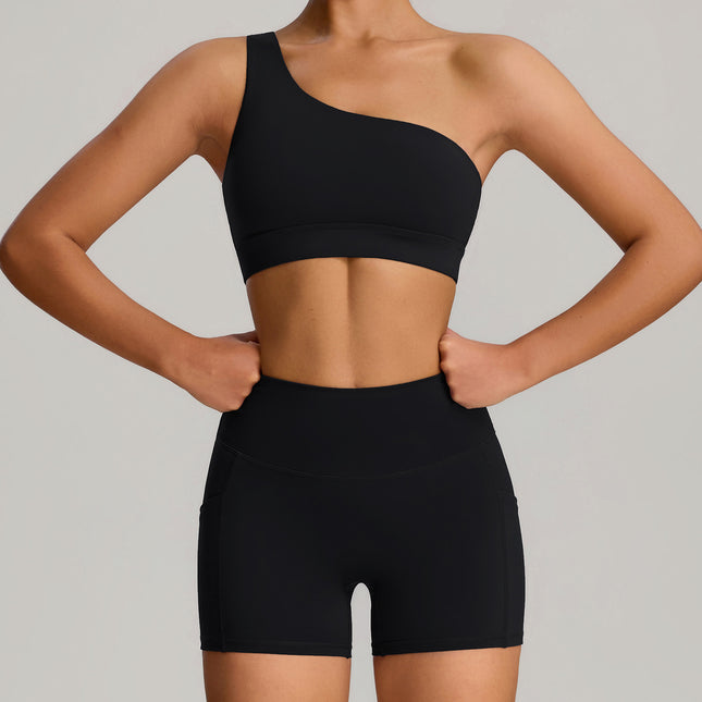 Spring and Summer 2025 New Sportswear suit Women's Oblique Shoulder Sexy Yoga Clothes suit Hot-selling Fitness Clothes in Europe and America