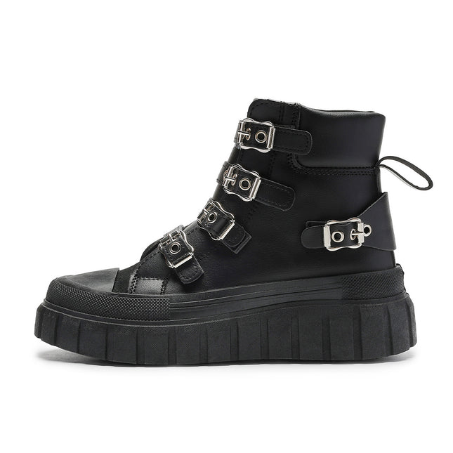 Cross-Border 2025 Autumn and Winter New Thick-Soled Heightening Large Size Short Boots for Women, Simple and Versatile Metal Buckle Women's Boots