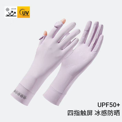Sun Protection Gloves for Women, Summer Cycling and Driving, Anti-Slip, Ice Silk, Uv Protection, Breathable, Thin, Extended Sunshade