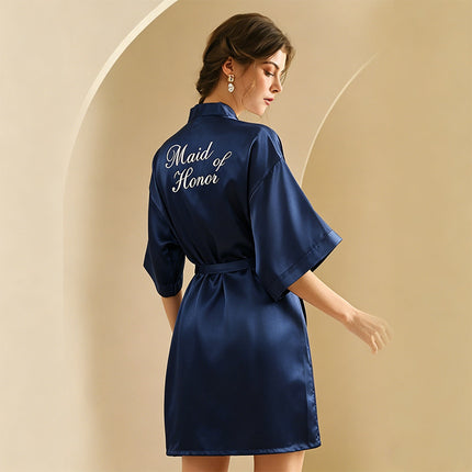 bride Gown morning Gown Lady nightgown wedding makeup bridesmaid group wedding kimono imitation silk cardigan bathrobe