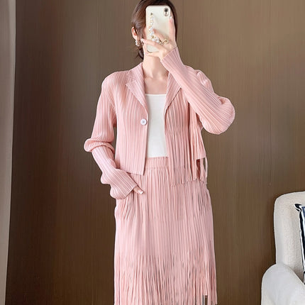 Fashion High-end suit Women's 2024 New High-end Tassel Pleated Elegant Commuter Jacket Overskirt Two-piece Set