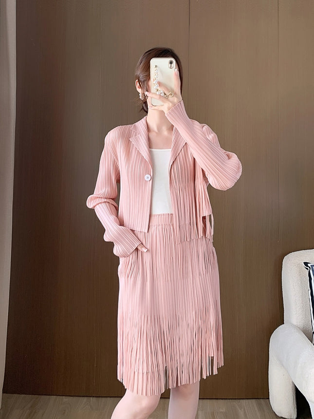 Fashion High-end suit Women's 2024 New High-end Tassel Pleated Elegant Commuter Jacket Overskirt Two-piece Set