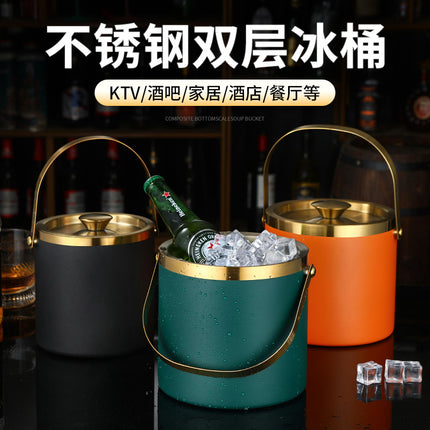 Amazon Stainless Steel Double-Layer Ice Bucket Bar Champagne Red Wine Beer Commercial Ice Bucket Stainless Steel Bucket