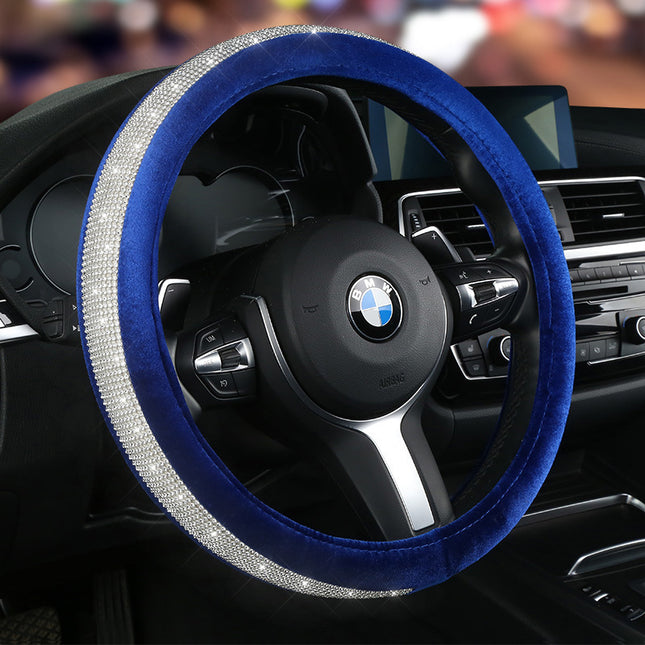 Cross-border new car steering wheel cover leather fashion rhinestone gold silk plush Four Seasons universal Diamond steering wheel cover