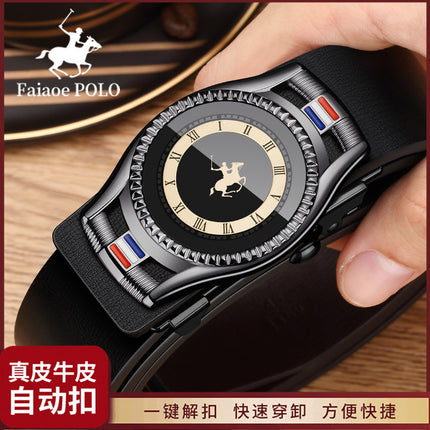 Paul Belt Men's Genuine Leather Alloy Automatic Buckle Business Middle-Aged Belt Youth Versatile Casual Cowhide Trouser Belt