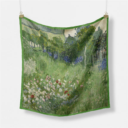 French 53cm new Van Gogh oil painting dobinis garden flower twill decorative small square scarf small scarf scarf