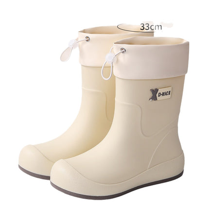 Casual White Campus Style Rubber Shoelaces, Waterproof Shoes, Rain Boots, Khaki Rain Boots, Urban Work Clothing Non-Slip Women's Water Boots