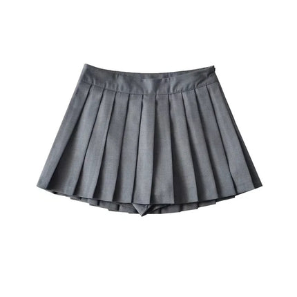 2024 Summer College Style Age-Reducing Anti-Exposure A-Line Short Skirt for Women, Mid-Waist Pleated Skirt with Short Front and Long Back