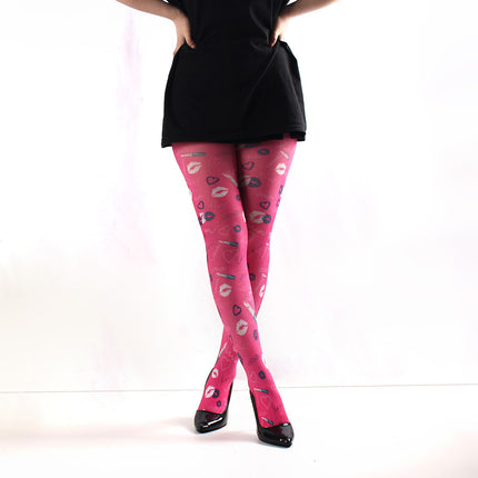 Cross-Border Spring and Autumn Thin Pantyhose Women's Stockings Red Lip Plaid Star Print Pantyhose Leggings Summary Wholesale