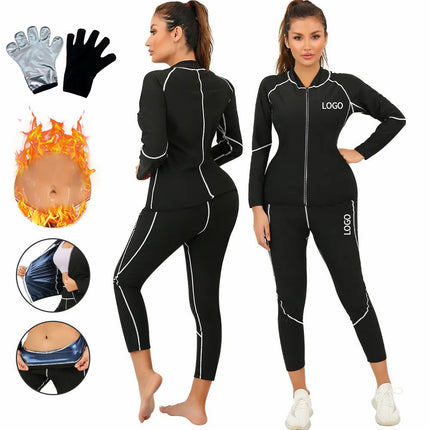 Cross-Border European and American Women's Fitness Clothing, Sweat Clothing, Corset, Outdoor Sports Long-Sleeved Suit, Tummy Control and Waist Shaping Corset