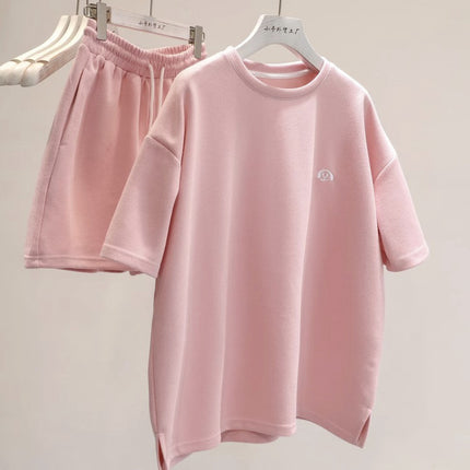 Foreign Trade Summer Korean Style Women's Sporty Shorts Set, Trendy and Fashionable Pullover Short-Sleeve Two-Piece Set