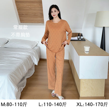 Modal Pajamas for Women, Spring and Summer Long-Sleeved, High-End, Large Size, Can Be Worn Outside, Spring and Autumn Women's Home Clothes with Chest Pads