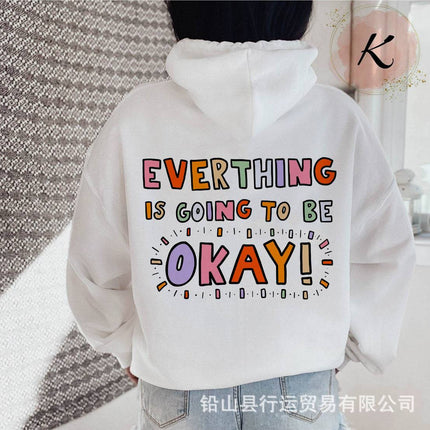 Foreign Trade Women's Velvet Sweatshirt Printed Letter Pattern Printed Kangaroo Flap Pocket Pants Drawstring Print Hoodie