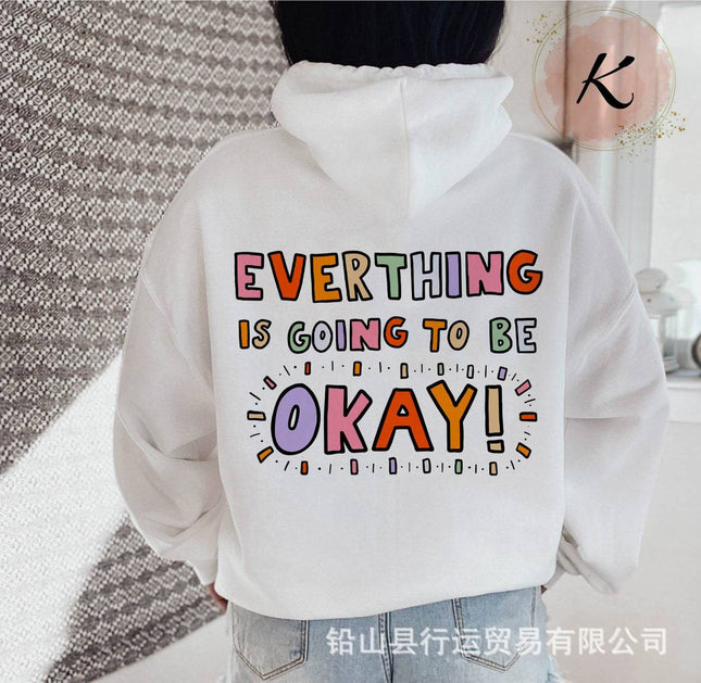 Foreign Trade Women's Velvet Sweatshirt Printed Letter Pattern Printed Kangaroo Flap Pocket Pants Drawstring Print Hoodie