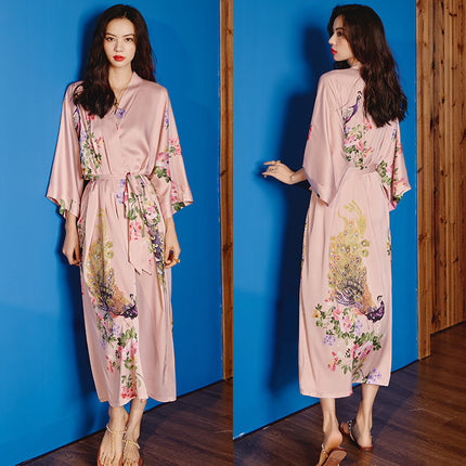 Yaoting New Style Satin Pajamas Women's Summer Large Size Light Luxury Seven-point Sleeve Cool Nightgown Bathrobe Home Clothes Women's WP2669