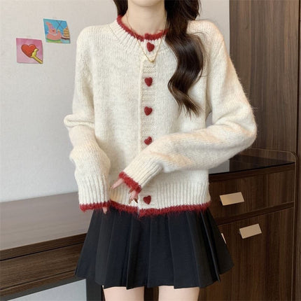 French-Style Floral Round-Neck Sweater Cardigan for Women, Autumn and Winter New Lazy Style Petite Short Knitted Cardigan Trendy