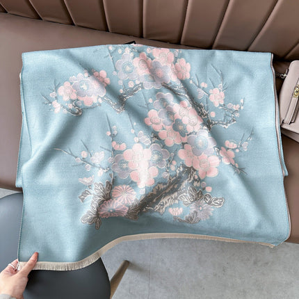 High-End Plum Blossom Scarf for Women, Imitation Cashmere Office Air-Conditioned Room Shawl, Winter Mother's Gift Scarf