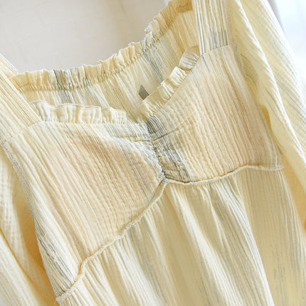 Ink Style Crepe Long Sleeve Long Dress Nightgown Spring and Autumn Women's Pure Cotton Yarn with Chest Pad Summer dress Pajamas