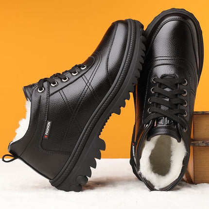 Genuine Leather leather broken size leak-picking men's cotton shoes dad shoes winter fleece-lined warm cotton leather shoes men's high-top cotton shoes