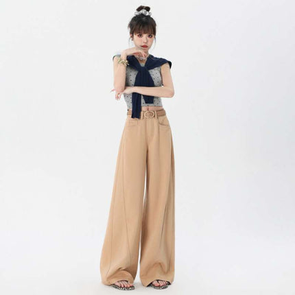 Wholesale Dropshipping Trendy Spring and Summer High-Waisted Loose Straight Wide-Leg Pants with Playful Pink Floor-Length Design