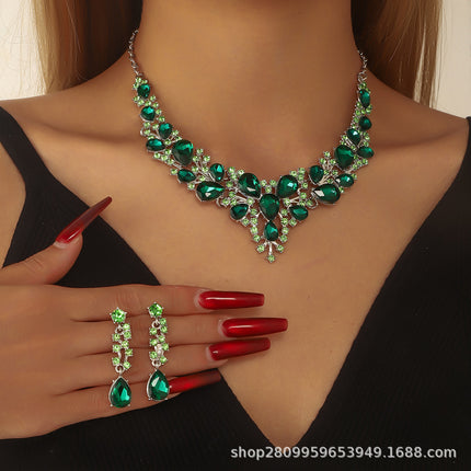 Cross-Border Amazon Jewelry Set Bridal Crystal Accessories Necklace Earrings Two-Piece Set Wedding Dress Women's
