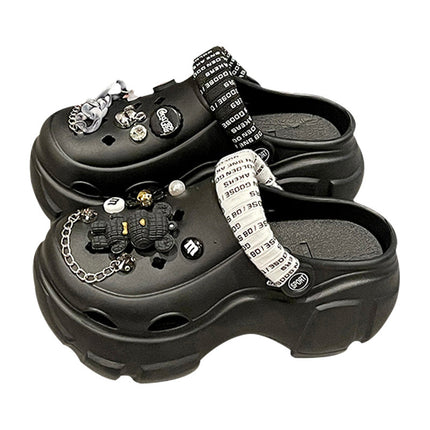 High-Heeled Clogs for Women, Summer Platform Thick-Soled Cartoon Two-Way Wear Closed-Toe Non-Slip Sandals for Outdoor Use in Summer
