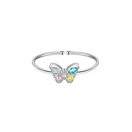 Chen 17 S925 sterling silver color diamond butterfly ring zircon ring ring open ring rhinestone personality female niche design